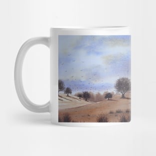 watercolour autumn landscape park trees and blue skies Mug